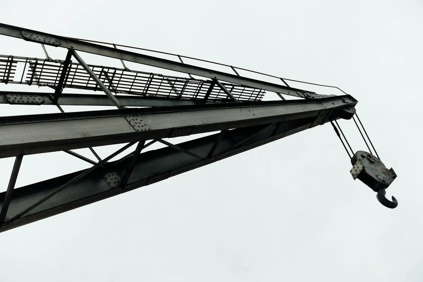 Close up of tower crane steel structure and assembly process